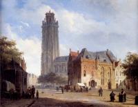 Springer, Cornelis - A Cathedral On A Townsquare In Summer